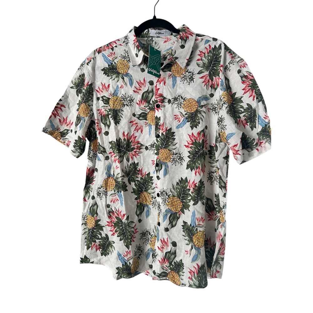 Vatpave Men's Hawaiian Tropical Shirt Pineapples Floral‎ Aloha Large New